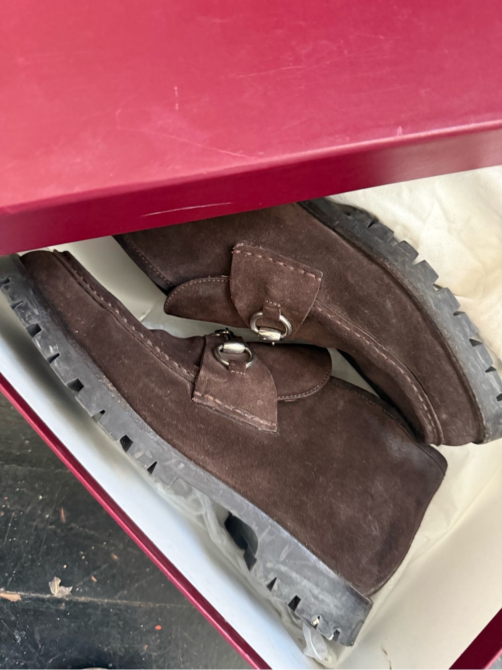 Gucci Brown Suede Lug-Sole Ankle Boots